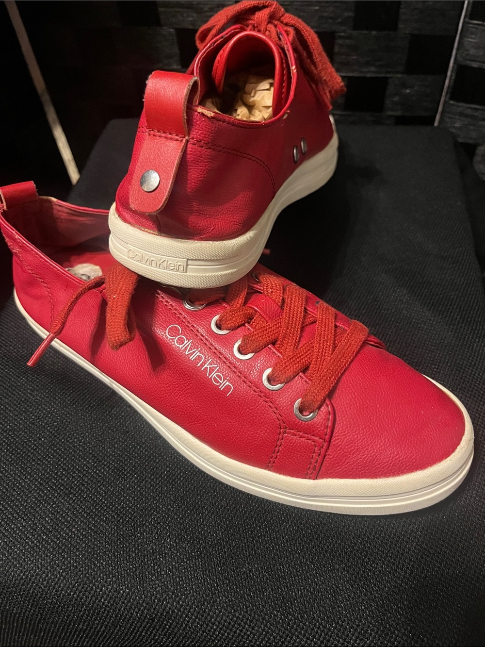 Calvin Klein Red Lace-Up Low-Top Sneakers